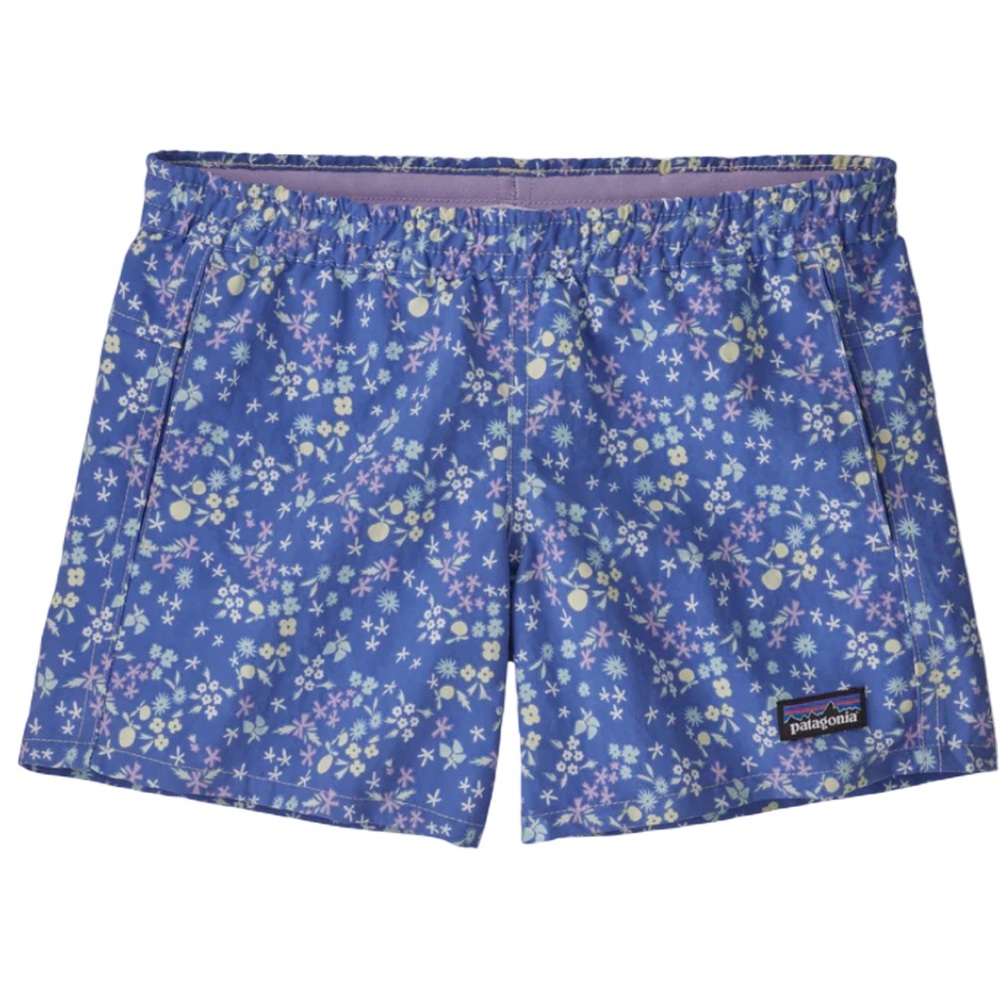 Patagonia Girls' Baggies Shorts Blue Purple Floral Size XL EUC Spring Summer